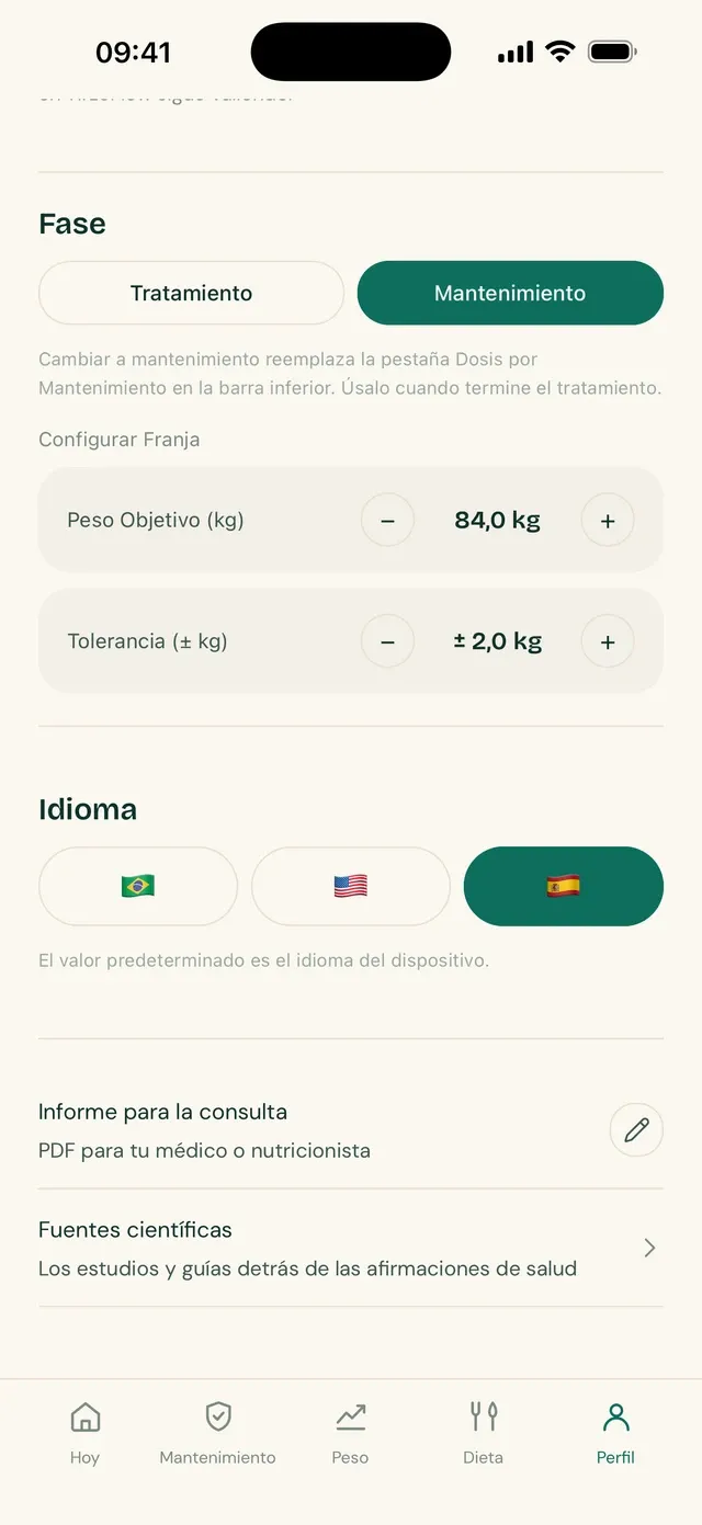 Pantalla de Perfil de TirzeFlow